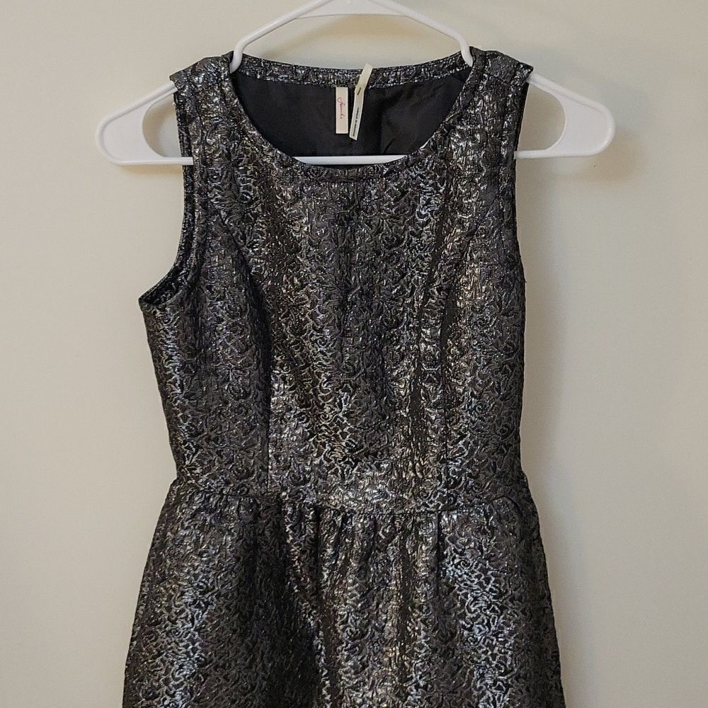 3/$30 FRENCHI Retro Rockabilly Gunmetal Brocade Fit & Flare Pullover Dress - Picture 2 of 8